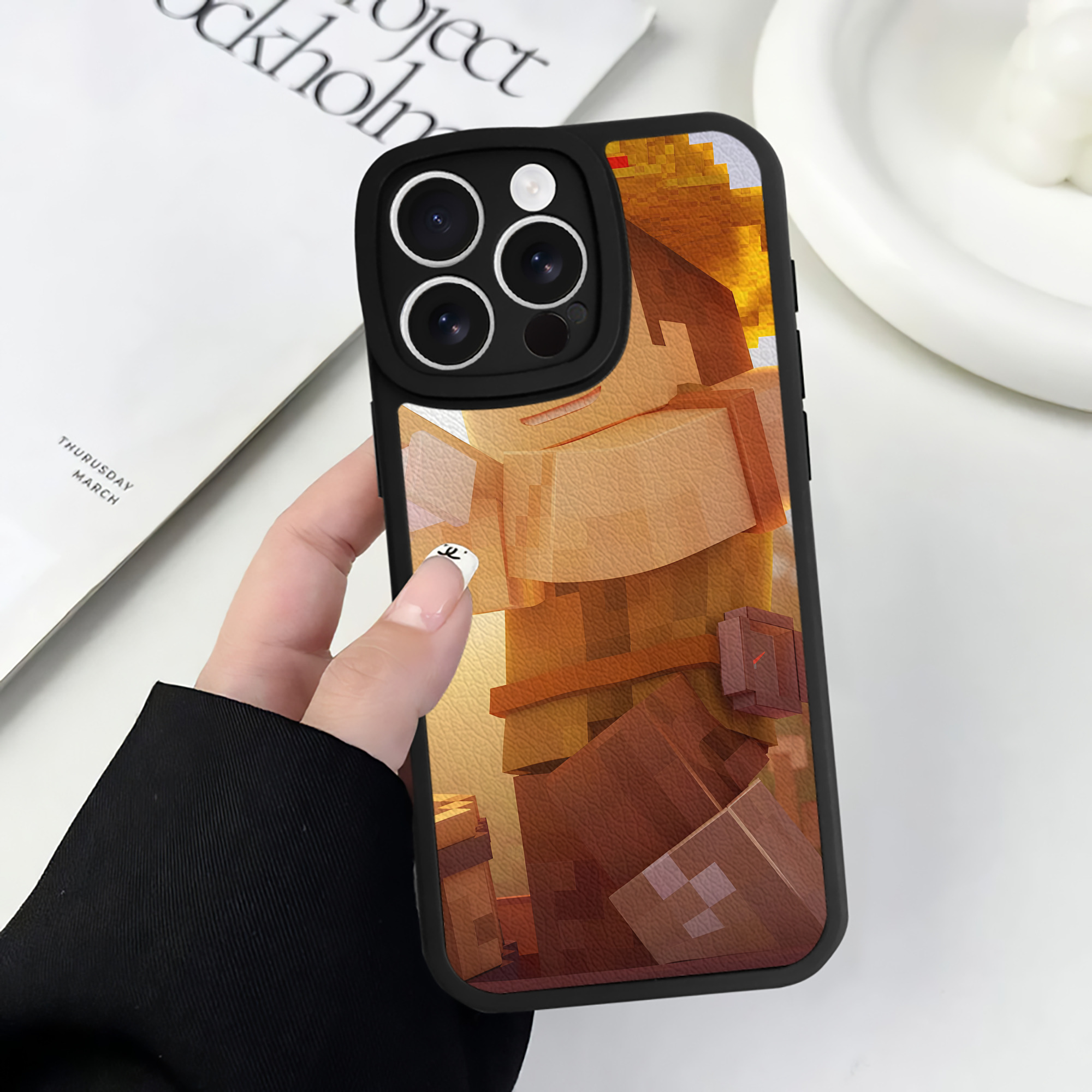 （画像用） マインクラフト ブロックの世界 Minecraft MC Block world 【iPhone 16シリーズ対応】シリコンスマホケース（レザー調） 材質：シリコン